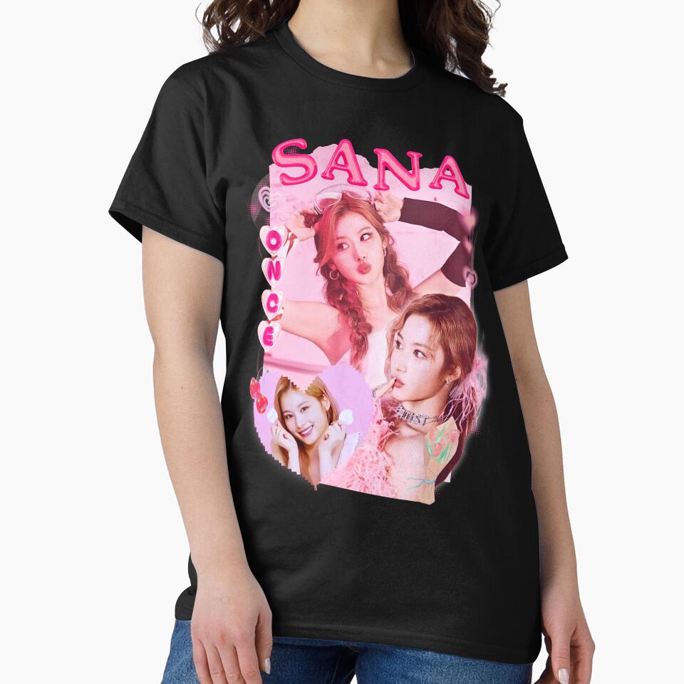 TWICE Sana Kpop Girl Group Pink Collage Design With Member Names by AJUNICE STUDIO