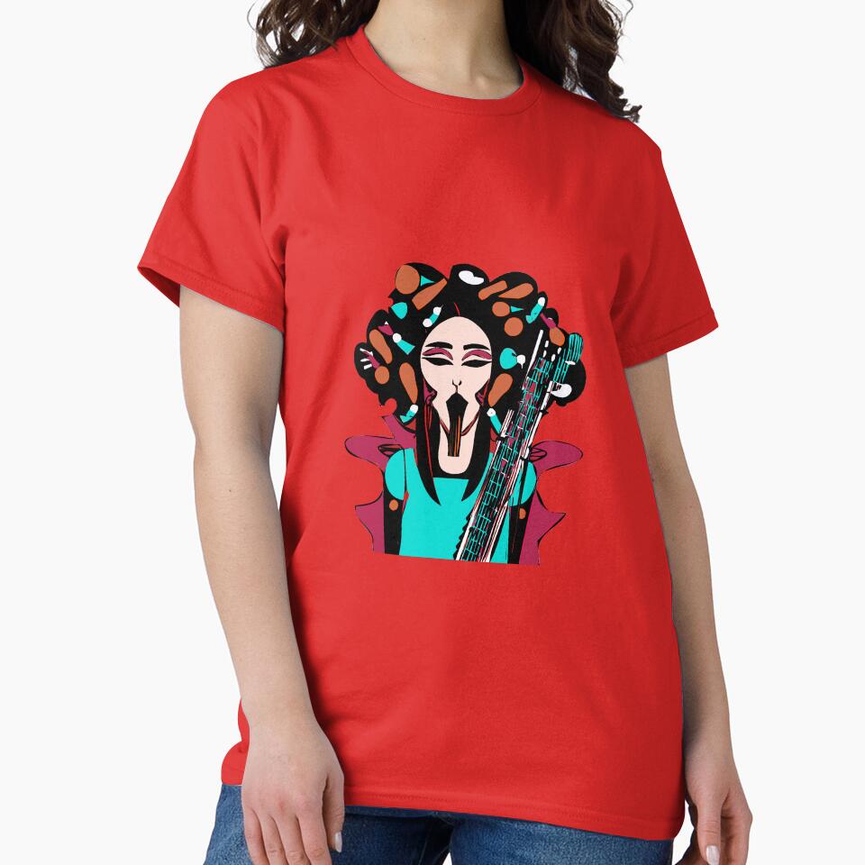 "Colorful Groove: A Guitar-Strumming Woman" by FunnyShopGirl