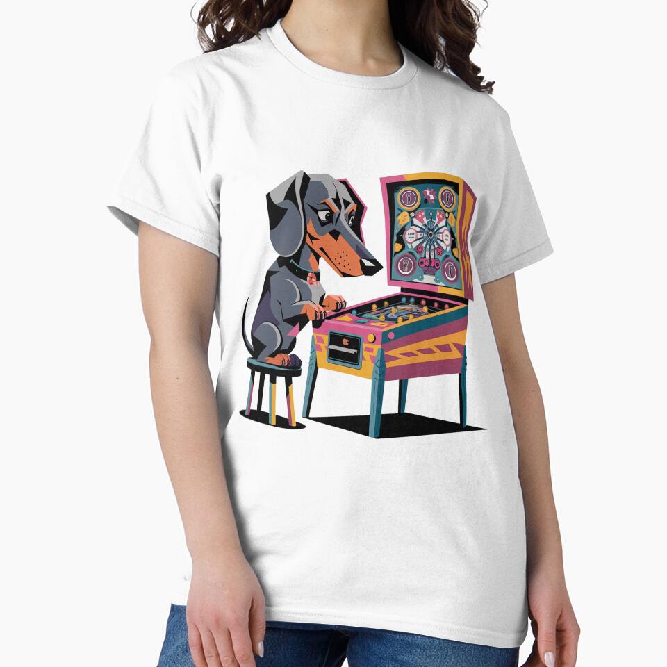 Funny Dachshund Dog Playing Pinball Retro Graffiti by Nature's Fancy