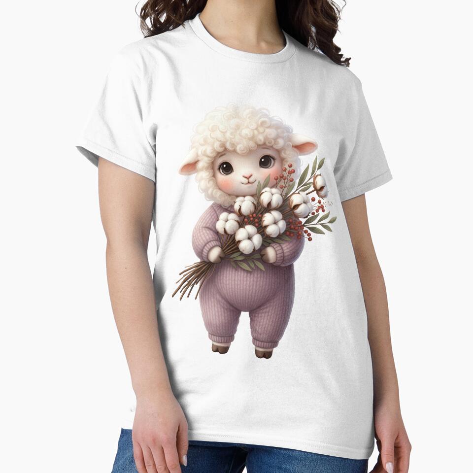 Cute Lamb with Cotton Flowers by Teeny Quities