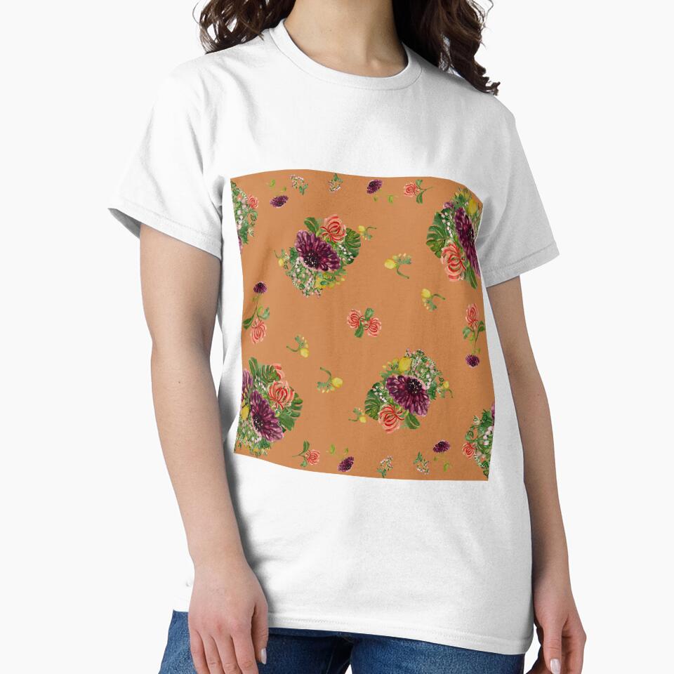 Dahlia palm flower pattern a watercolor orange by Yana Mustafina | Boho Soulful Designs