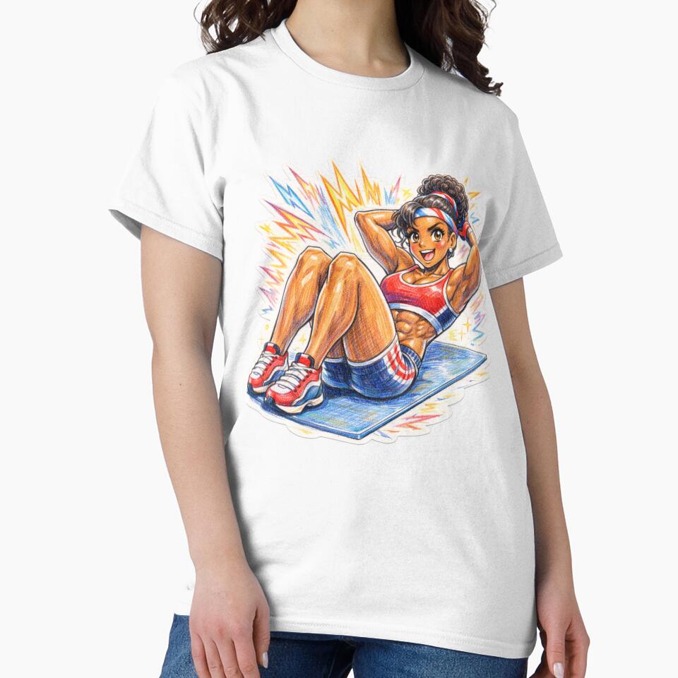 Retro Anime Fitness Girl Ab Workout by JonelleTshirts