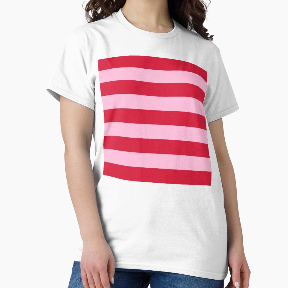 Medium RED and  COTTON CANDY PINK Horizontal STRIPES by RachelMacht