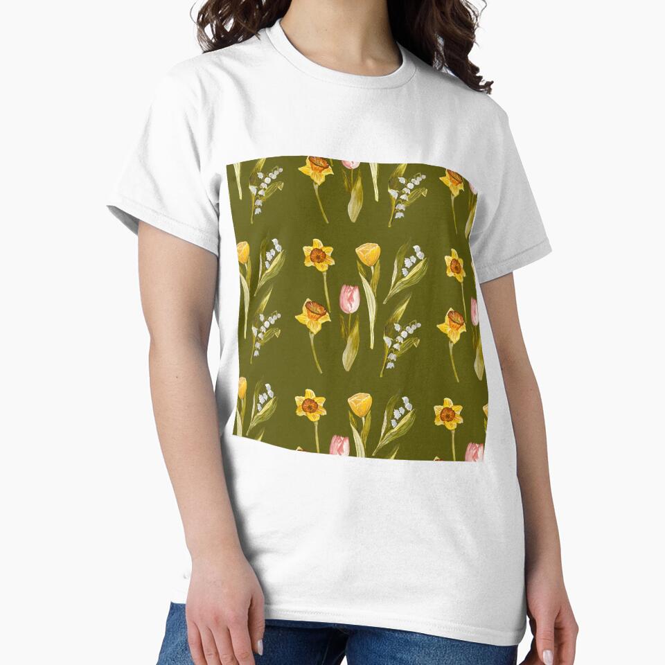 Daffodil tulip snowdrop Easter a seamless pattern green by Yana Mustafina | Boho Soulful Designs