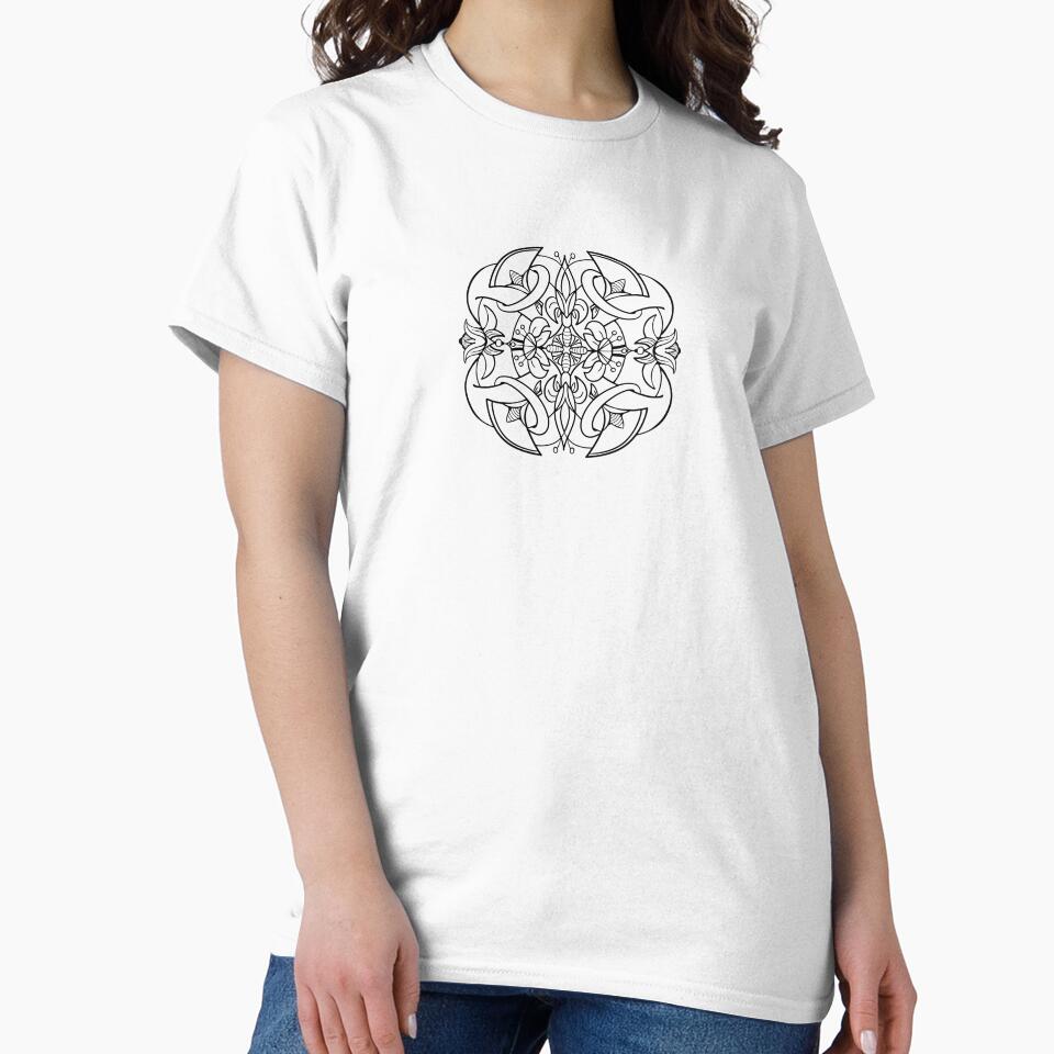 Ornate black ink fantasy flowers square element by VaskanianArt