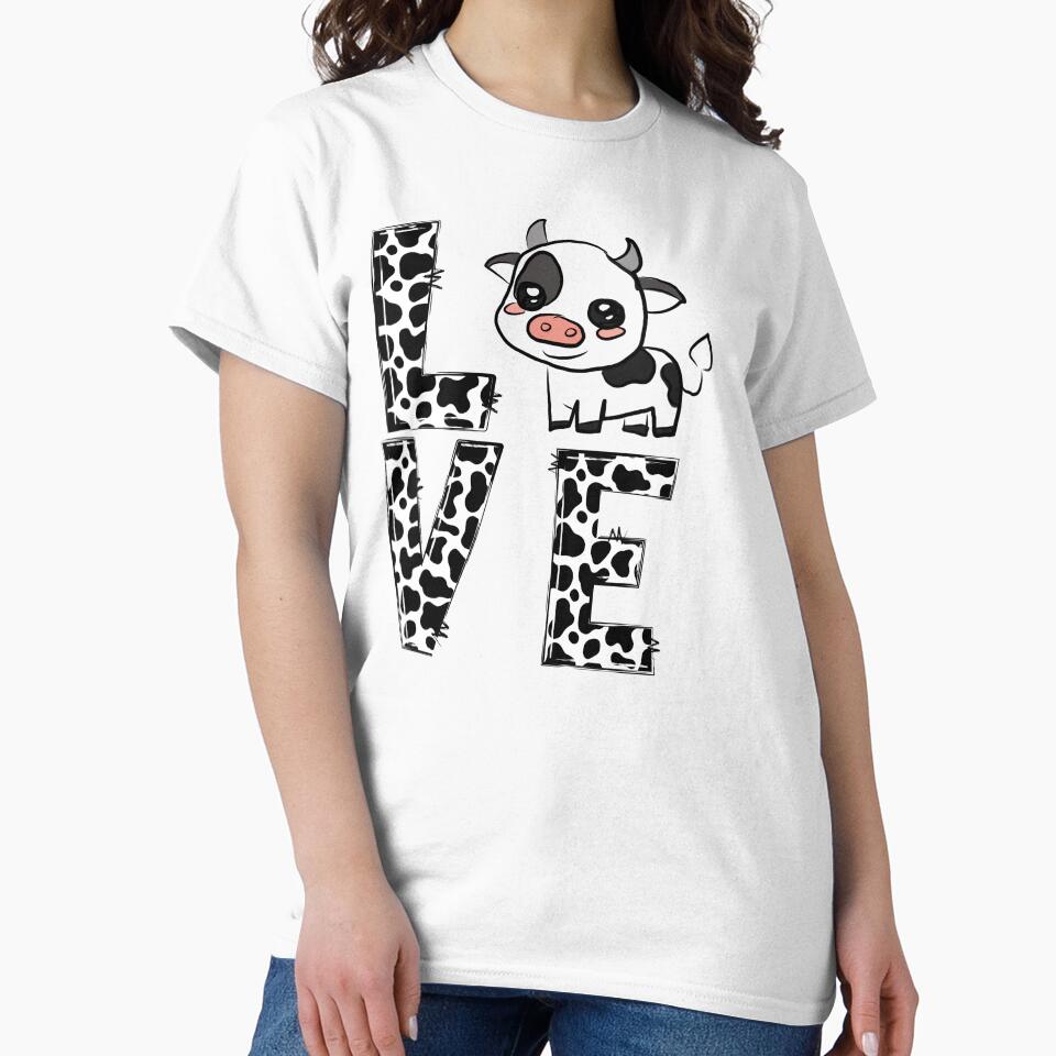 Cute Cow Love Typography – Black and White Farm Animal Graphic Design by ForcePrint