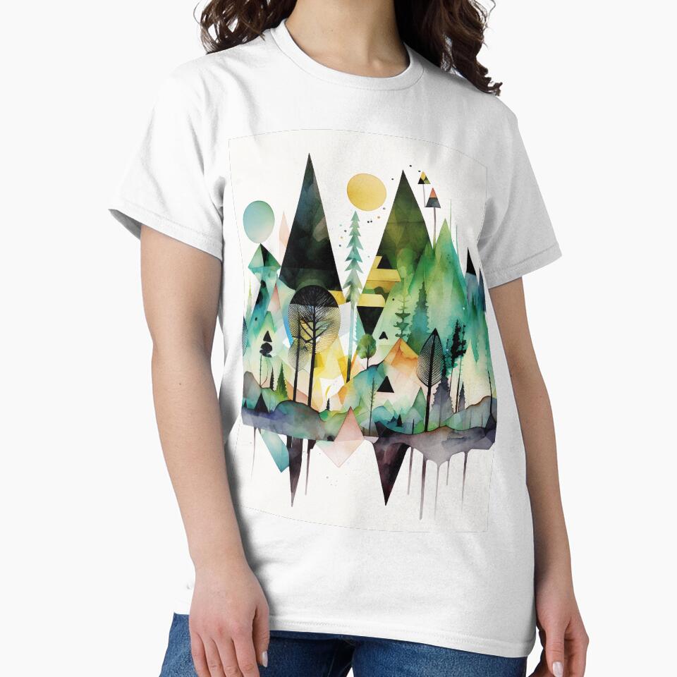 Abstract geometric shapes forest watercolor by shokA Design
