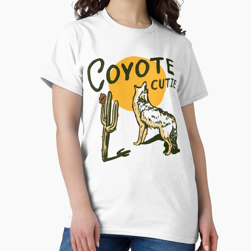 Coyote Cutie: Cool Desert Cactus, Rose & Coyote Illustration by The Whiskey Ginger Design Shop