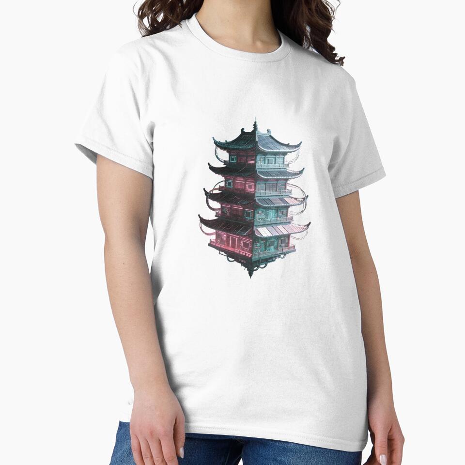 Floating Digital Pagoda - Neon Silicon Soul by Ink-Silicon