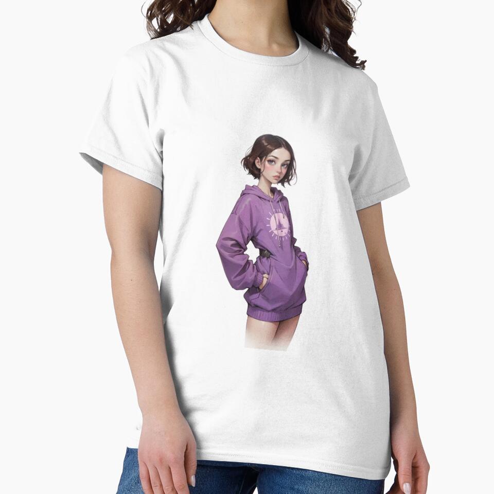 Aesthetic Purple Hoodie Girl Digital Art Sticker - Cute Anime Character Illustration by TheRosyCanvas