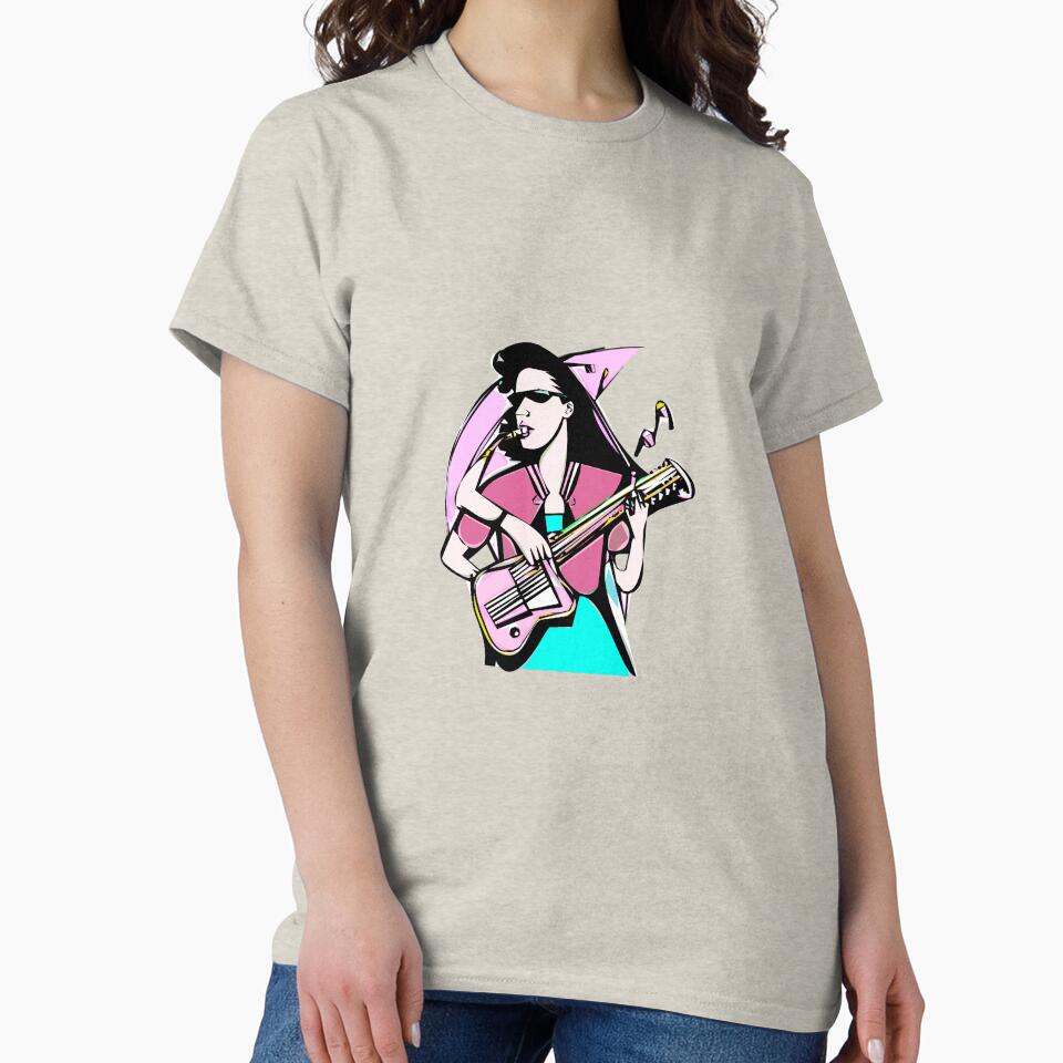 "The Guitar-Playing Woman in a Pink Blouse and Emerald Dress" by FunnyShopGirl