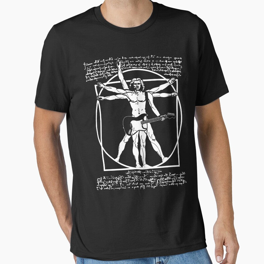 VITRUVIAN MAN PLAYING THE GUITAR - DA VINCI GUITARIST - LEONARDO DA VINCI PARODY by ShirtWreck
