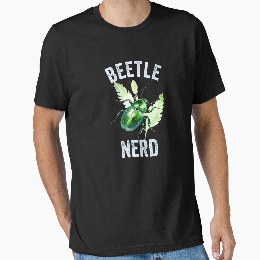 Beetle Nerd Colorful Green Watercolor Beetle on Leaves by Zurickdesigns