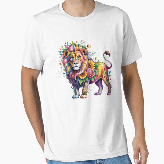 Rainbow Flower Lion – Colorful Floral Animal Art by RBToper
