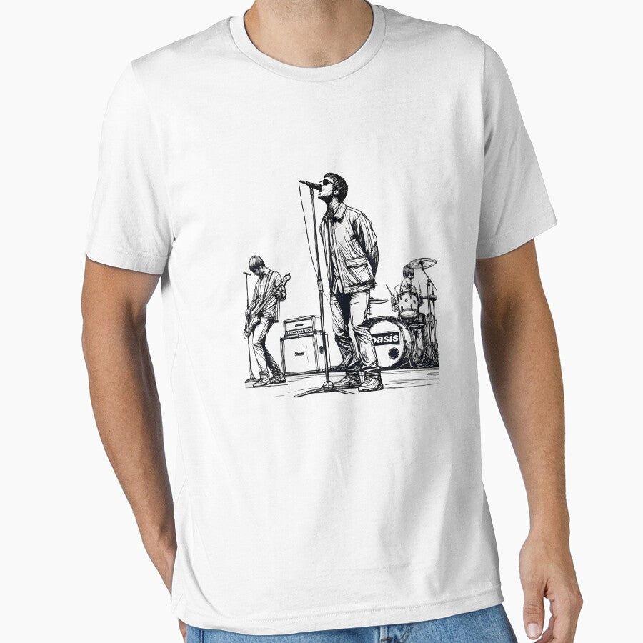 Minimalist Line Art Of Oasis Performing  Retro Britpop Band Design by Anaisdemir