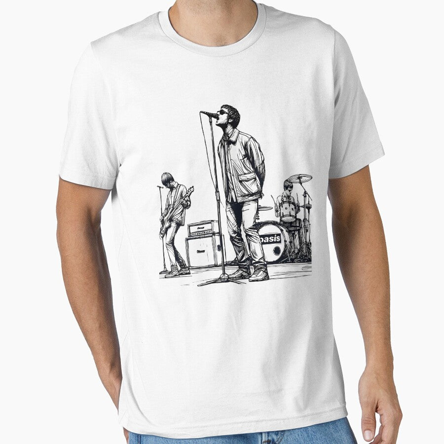Minimalist Line Art Of Oasis Performing  Retro Britpop Band Design by HaroldG1