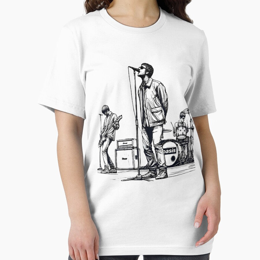 Minimalist Line Art Of Oasis Performing  Retro Britpop Band Design by HaroldG1