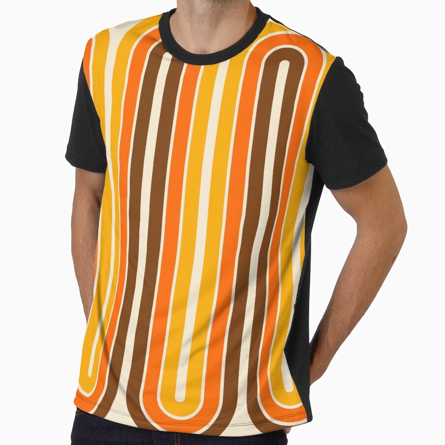 70s Retro Vintage Style Geometric Pattern Orange Yellow and Brown by tonymagnerart