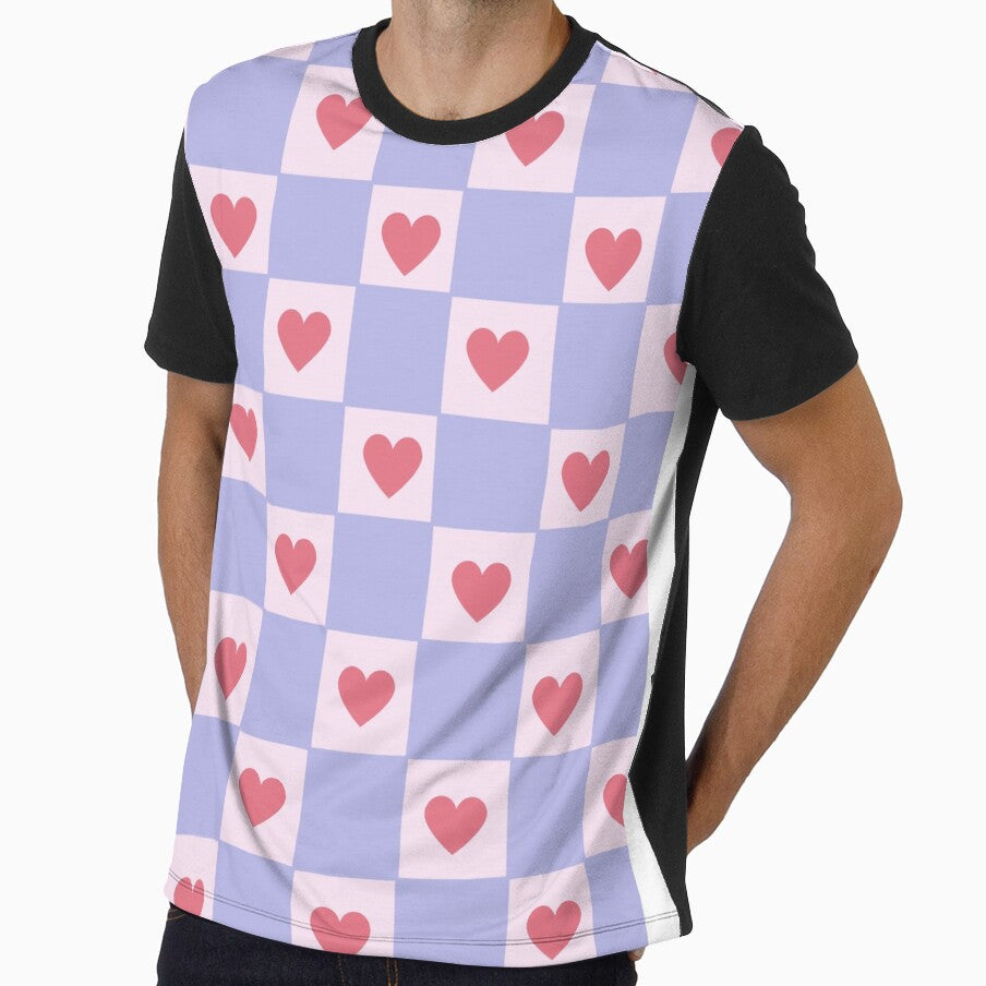 Y2K Aesthetic Pink Hearts & Lavender Checkerboard Pattern by Tamer ⭐⭐⭐⭐⭐
