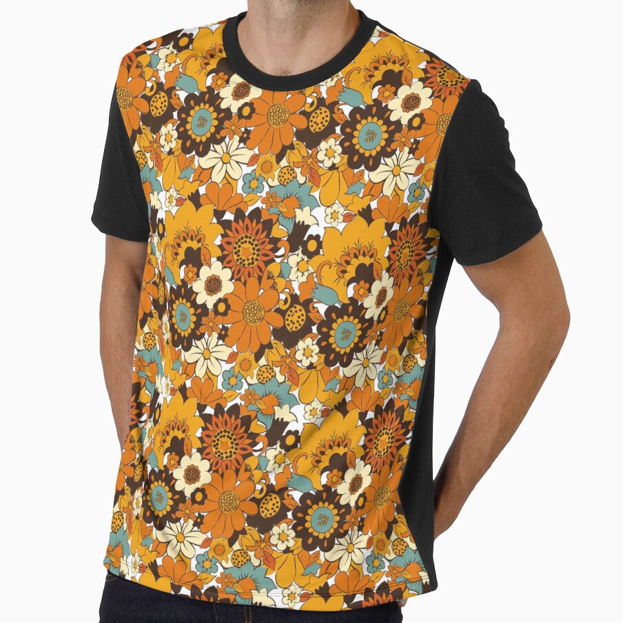 70s 60s retro Flower Power, Floral Pattern by Ink Tally