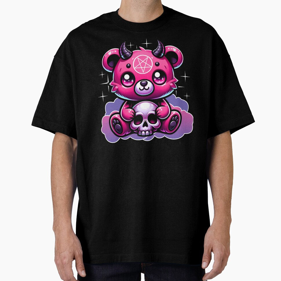 Cute Pink Goth Punk Bear w Pentagram and Skull by PetNamedPeeve