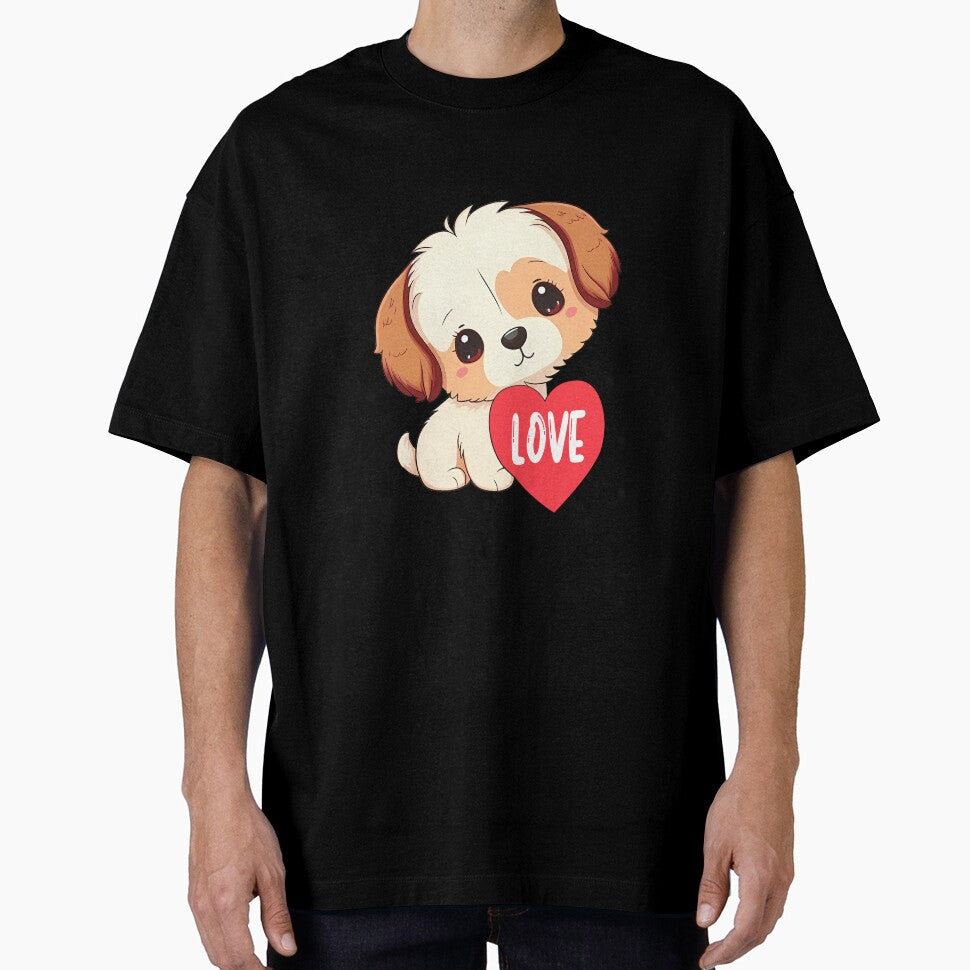 Cute Dog With Red Heart Love Valentines Day for Dog Lover by Vexel Studio