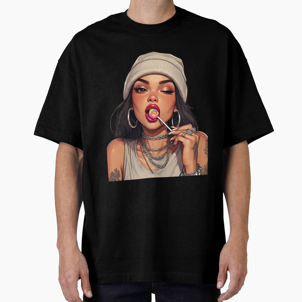Urban Baddie Aesthetic - Girl with Lollipop & Silver Chains by TheDreamsMaker