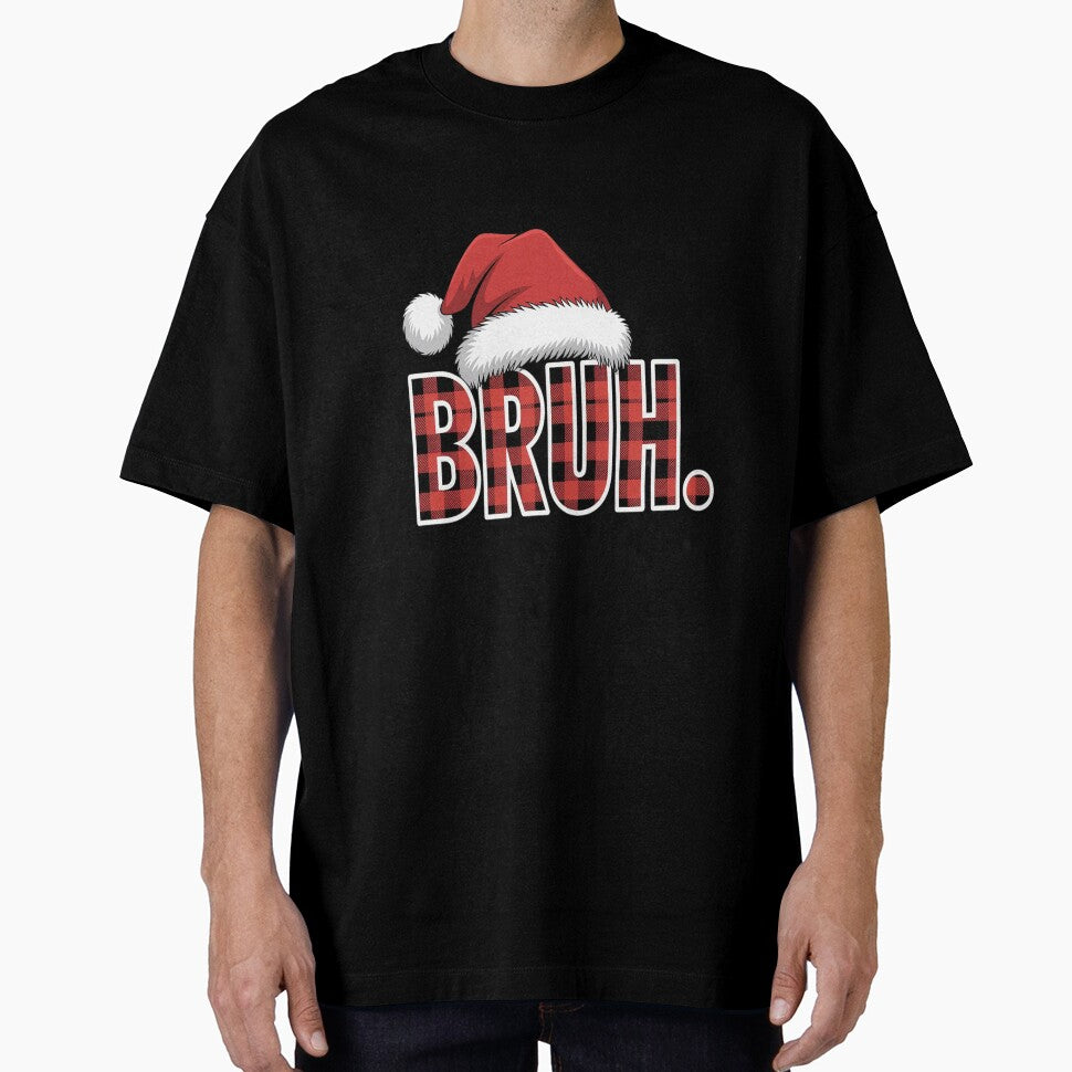 Bruh Christmas Plaid Santa Hat Holiday Humor Xmas by RonnasJackson