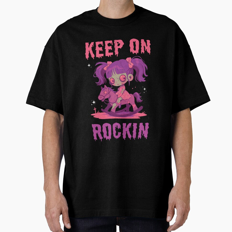 Keep on rockin - Cute pastel goth chibi rocking horse girl by Random Tees