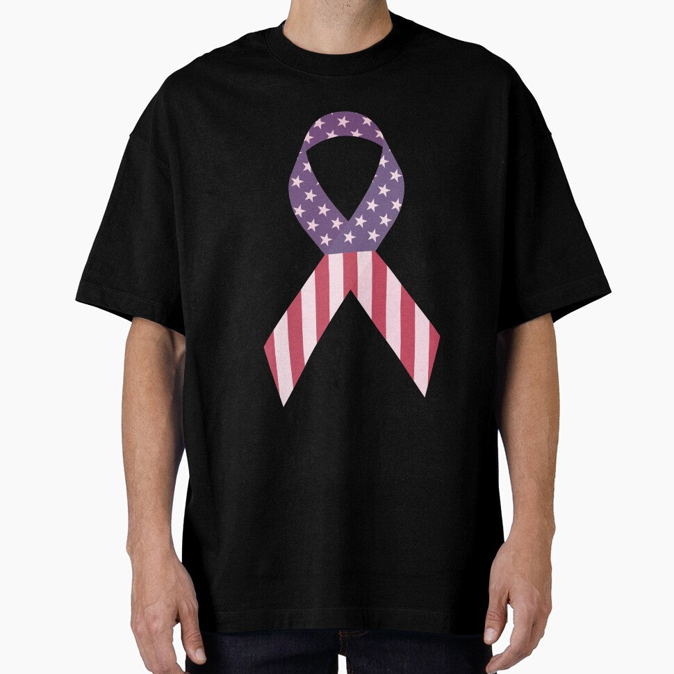 American Flag USA Ribbon T-Shirt | Breast Cancer Awareness by AllStarMerch