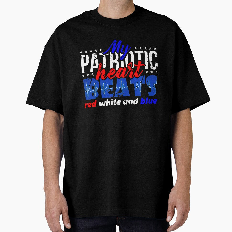 My Patriotic Heart Beats Red White and Blue T-Shirt by AllStarMerch