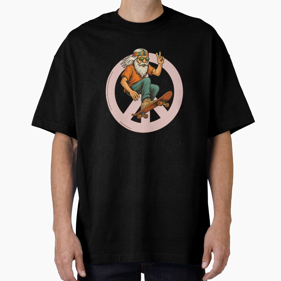 Elderly White Hippie Skateboarder – Funny Retro Skater Design by Lunaria Arts