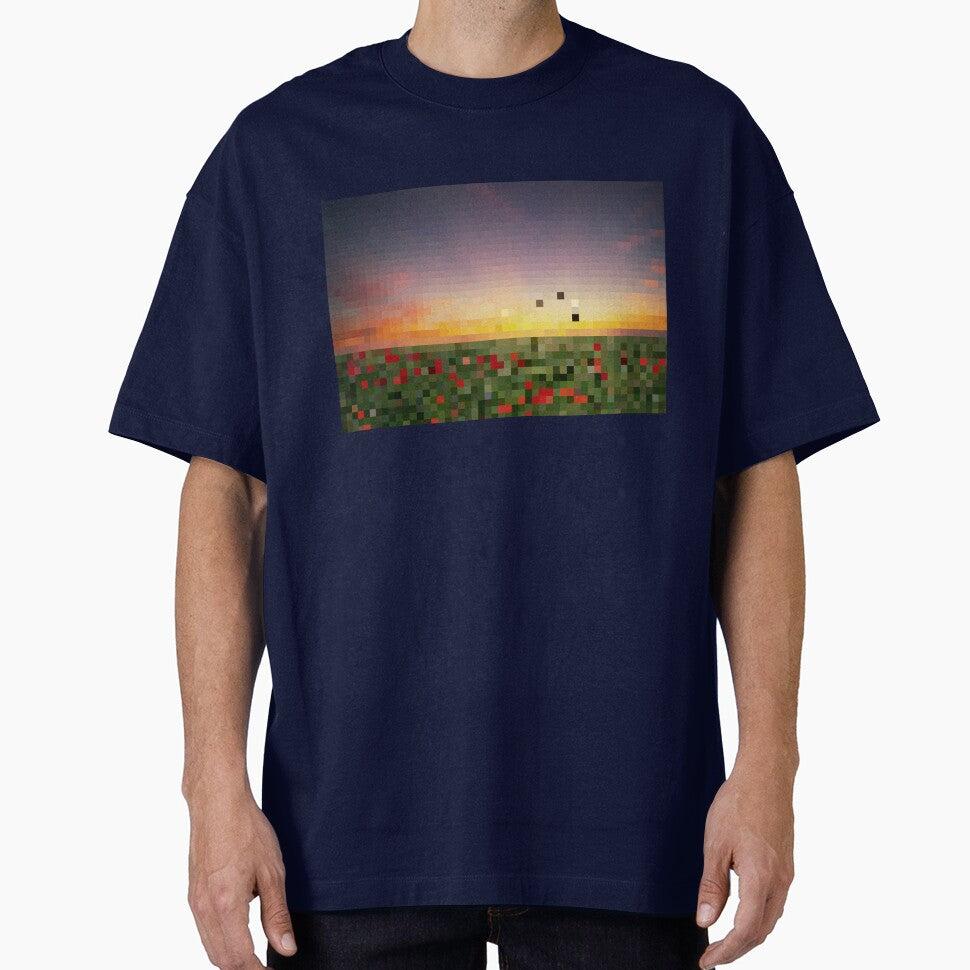 Pixelated Rose Field Sunset Scene by Potato Quality Prints