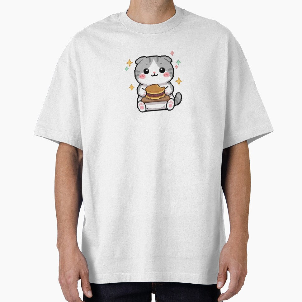 Pixel Cat Eating Dorayaki – 16-Bit Retro Animal Art by ClosetCrown