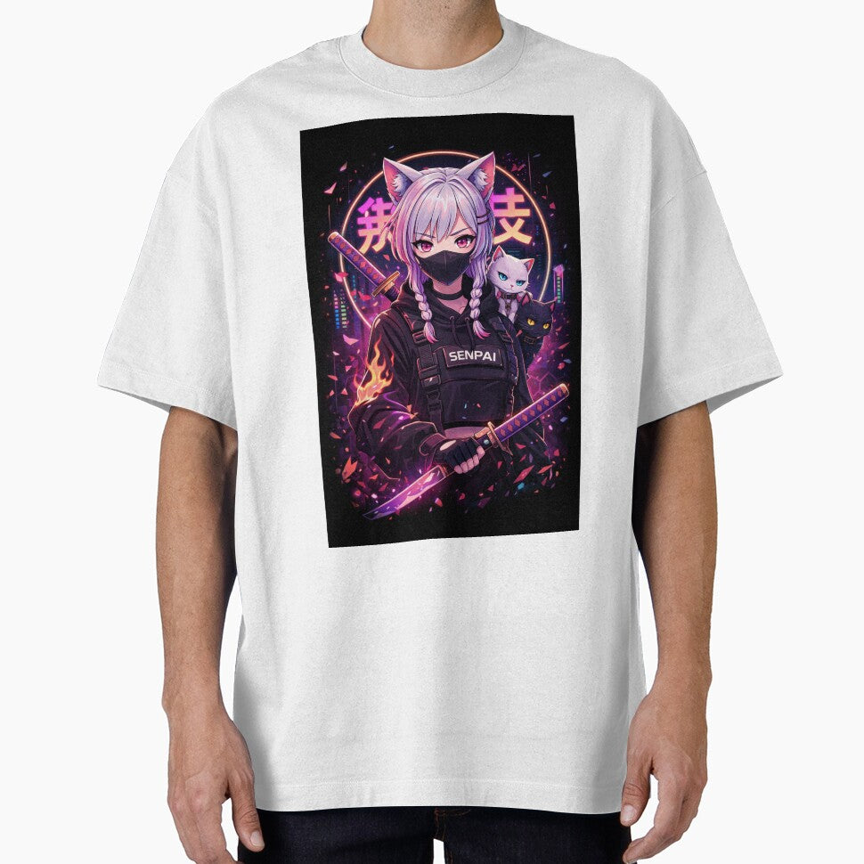 Cyberpunk Anime Cat Girl Streetwear Aesthetic  Design by AKVisionDesigns