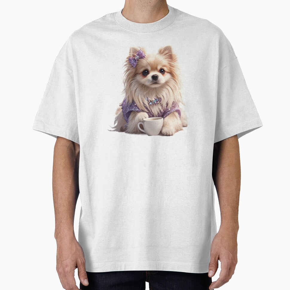 Glamour Pomeranian in Purple Sparkles - Luxury Coffee Dog Art by LazyScreations