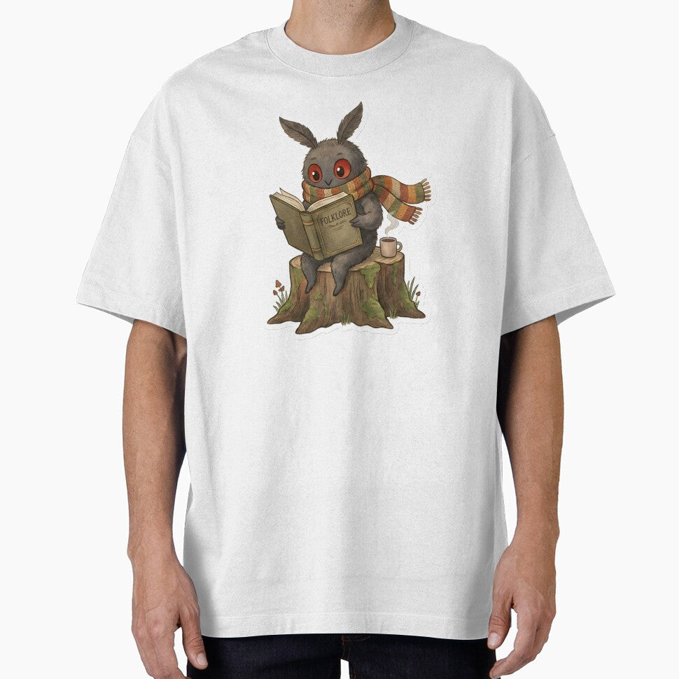 Cute Mothman Character Vintage Reading Cryptid Illustration Cozy Book Lover Aesthetic by StickyGuys