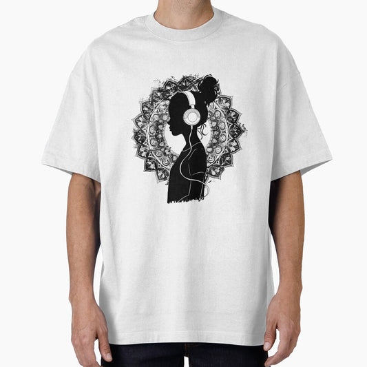 Mandala Music Girl Silhouette – Headphones Zen Boho Line Art by inkoutninja