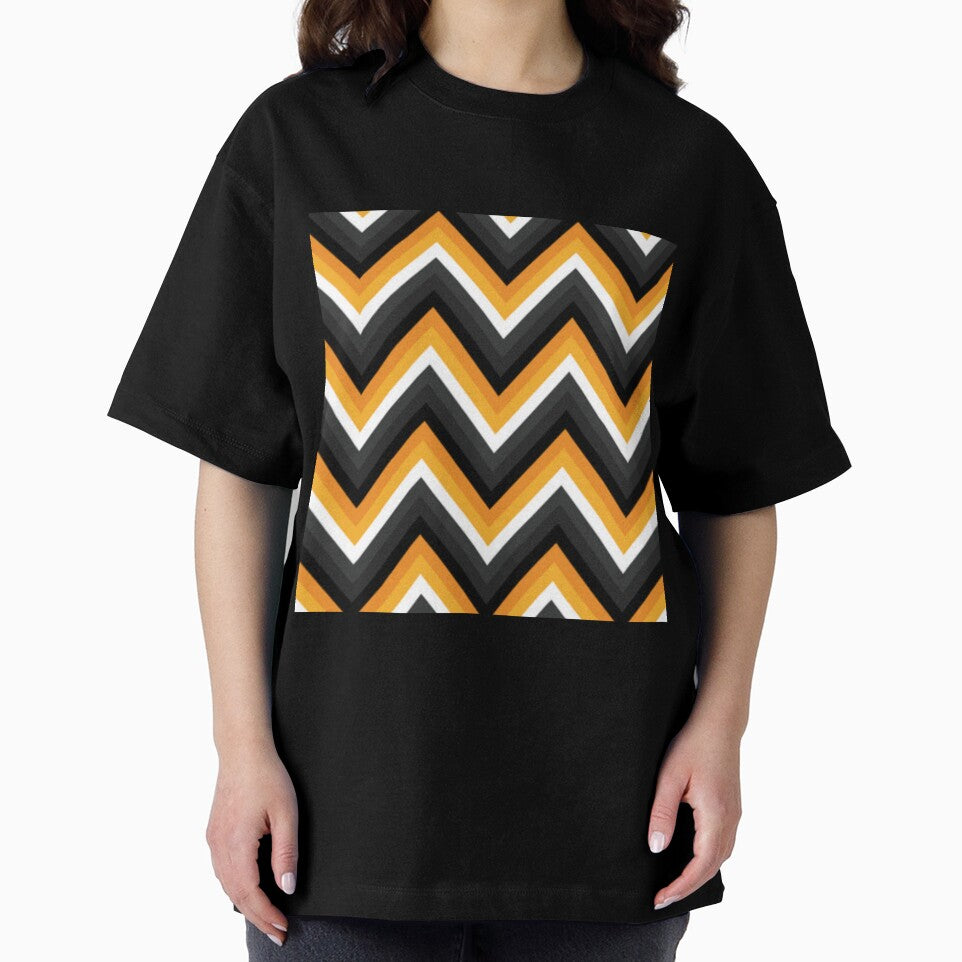 Halloween Colors Abstract Zigzag Pattern. Geometrical Orange, Black, White Zigzag by silviaol