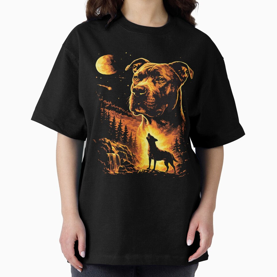 Pitbull Howling at the Moon Vintage 90s Forest Retro Dog Lover by kiralynstration