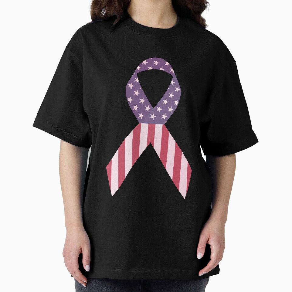 American Flag USA Ribbon T-Shirt | Breast Cancer Awareness by AllStarMerch