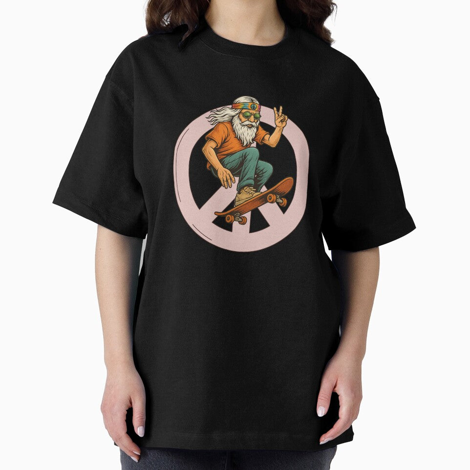 Elderly White Hippie Skateboarder – Funny Retro Skater Design by Lunaria Arts