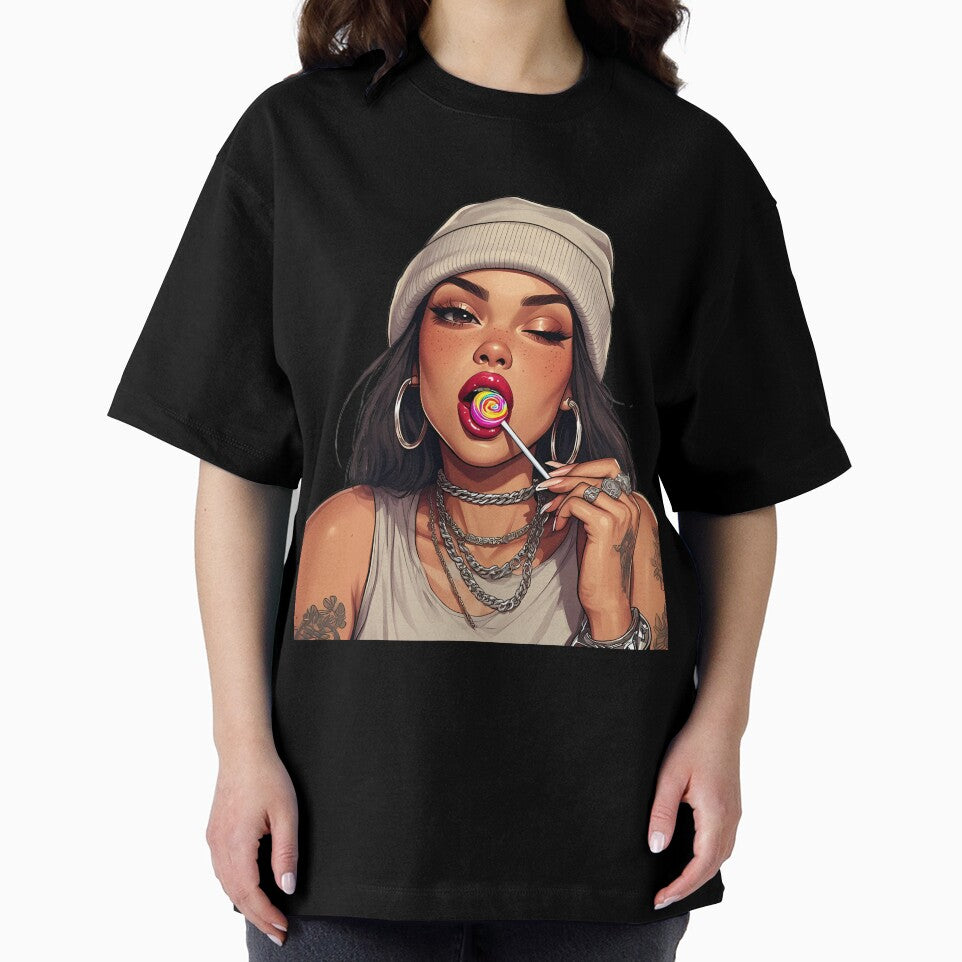 Urban Baddie Aesthetic - Girl with Lollipop & Silver Chains by TheDreamsMaker