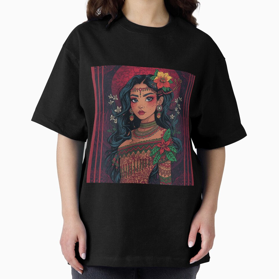 Boho Floral Anime Girl – Ethnic Fantasy Portrait | Colorful Bohemian Art by ArtBySylvia