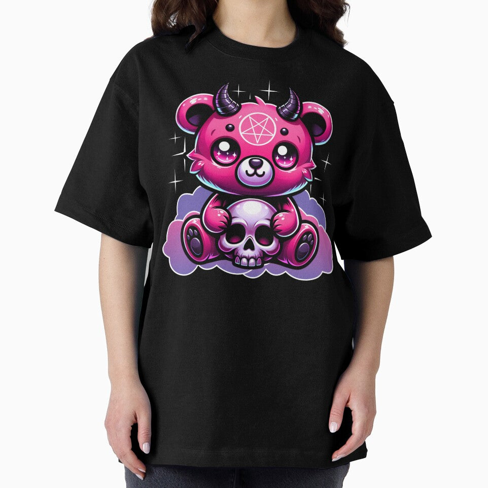 Cute Pink Goth Punk Bear w Pentagram and Skull by PetNamedPeeve