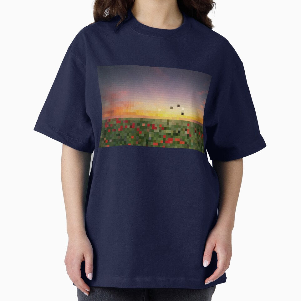 Pixelated Rose Field Sunset Scene by Potato Quality Prints