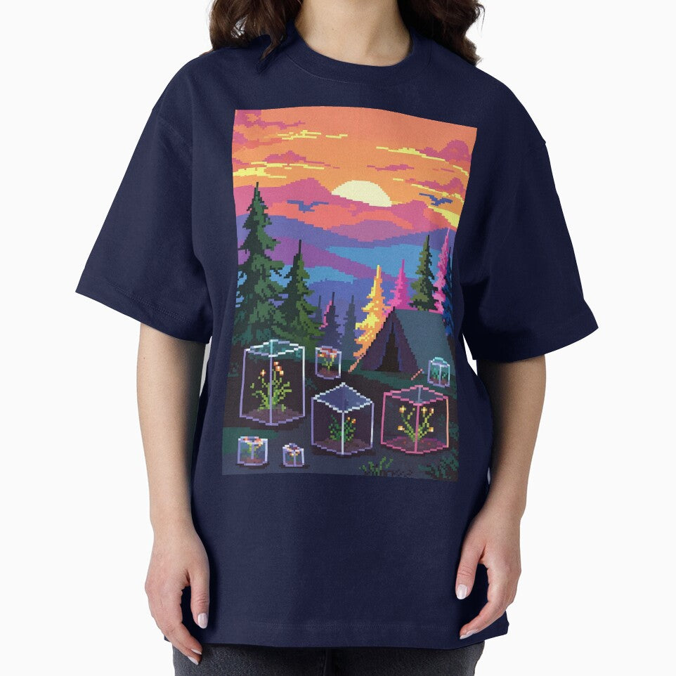 Retro Pixel Sunset Camp with Mini Terrariums by LuxeBuzz