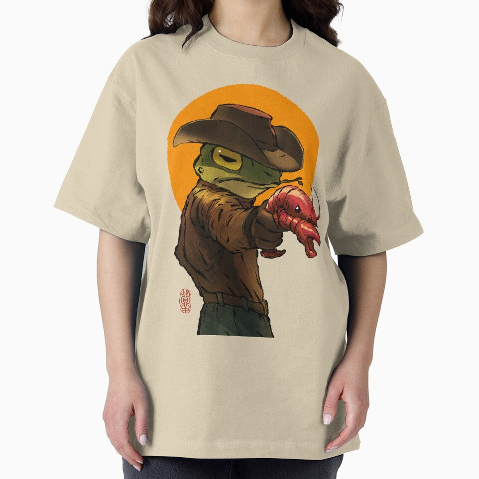 gunslinger cowboy western frog with pistol shrimp crawdad artwork drawing by DingHuArt