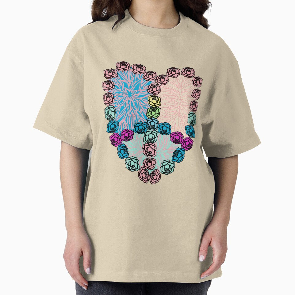 Hippie loveheart, heart with roses peace sign. by Bodino