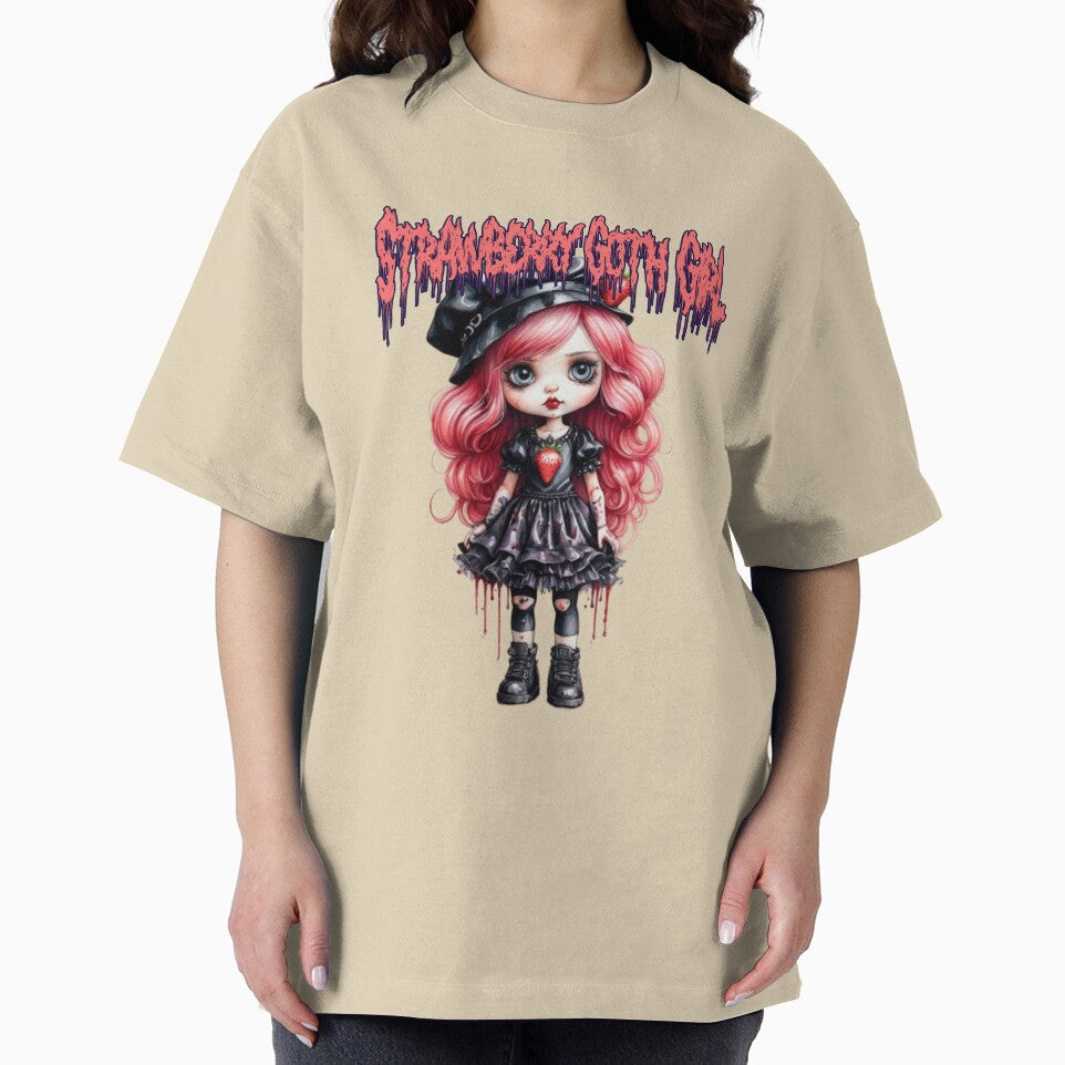 Strawberry Goth Girl with Pink Hair in watercolor paint by EmeraldCauldren